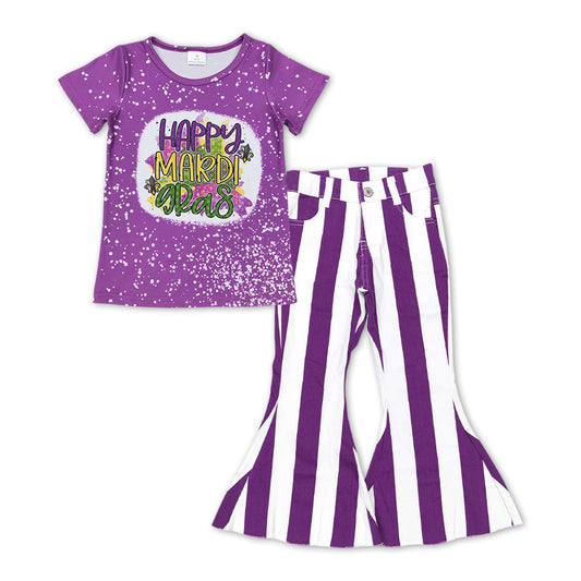 Happy Mardi Gras Shirt Purple Stripe Pants Jeans