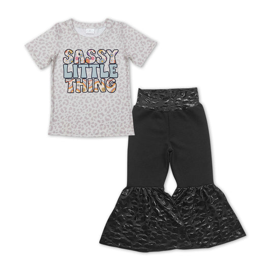 SASSY LITTLE THING Print Black Bell Pant Girls Set
