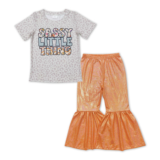 SASSY LITTLE THING Print Shirt+ Orange satin spandex Bell Pants girl outfits