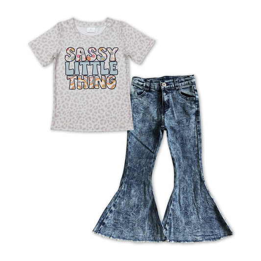 SASSY LITTLE THING Print Shirt Blue Bell Pants Jeans