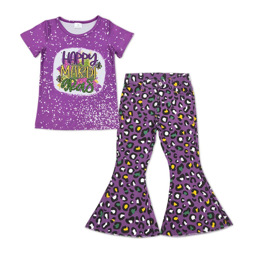 Happy Mardi Gras Shirt Purple Leopard Pants Jeans