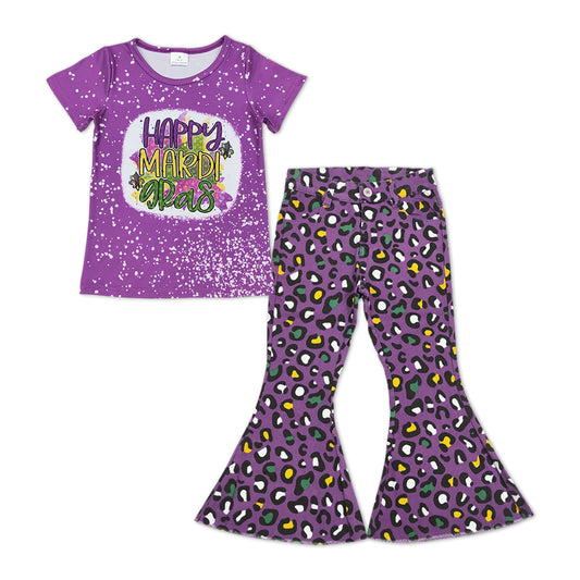 Happy Mardi Gras Shirt Purple Leopard Pants Jeans