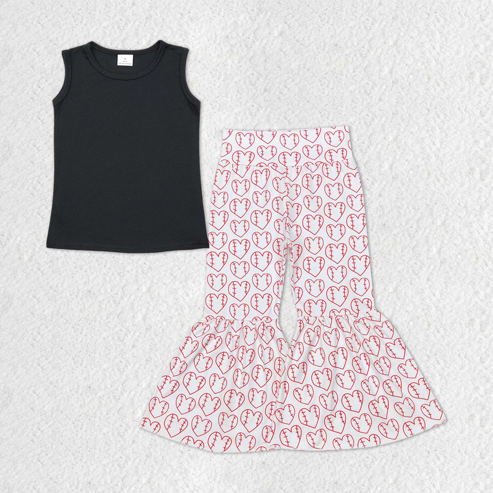 Black Girls sleeveless Top Baseball Print Bell Pants Girls Set