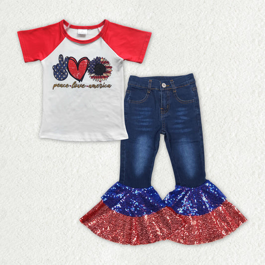 july of 4th Red Shirt Bell Pants Jeans set