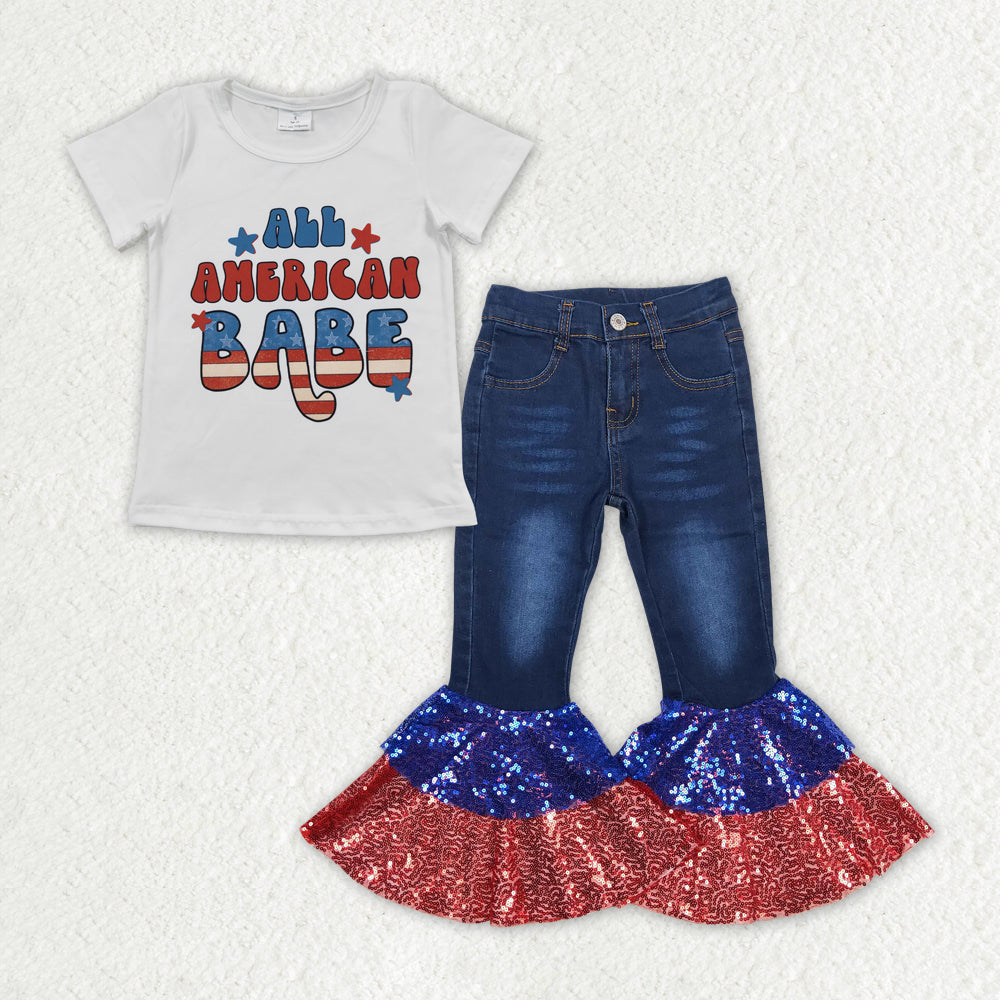july of 4th Red letter Bell Pants Jeans set