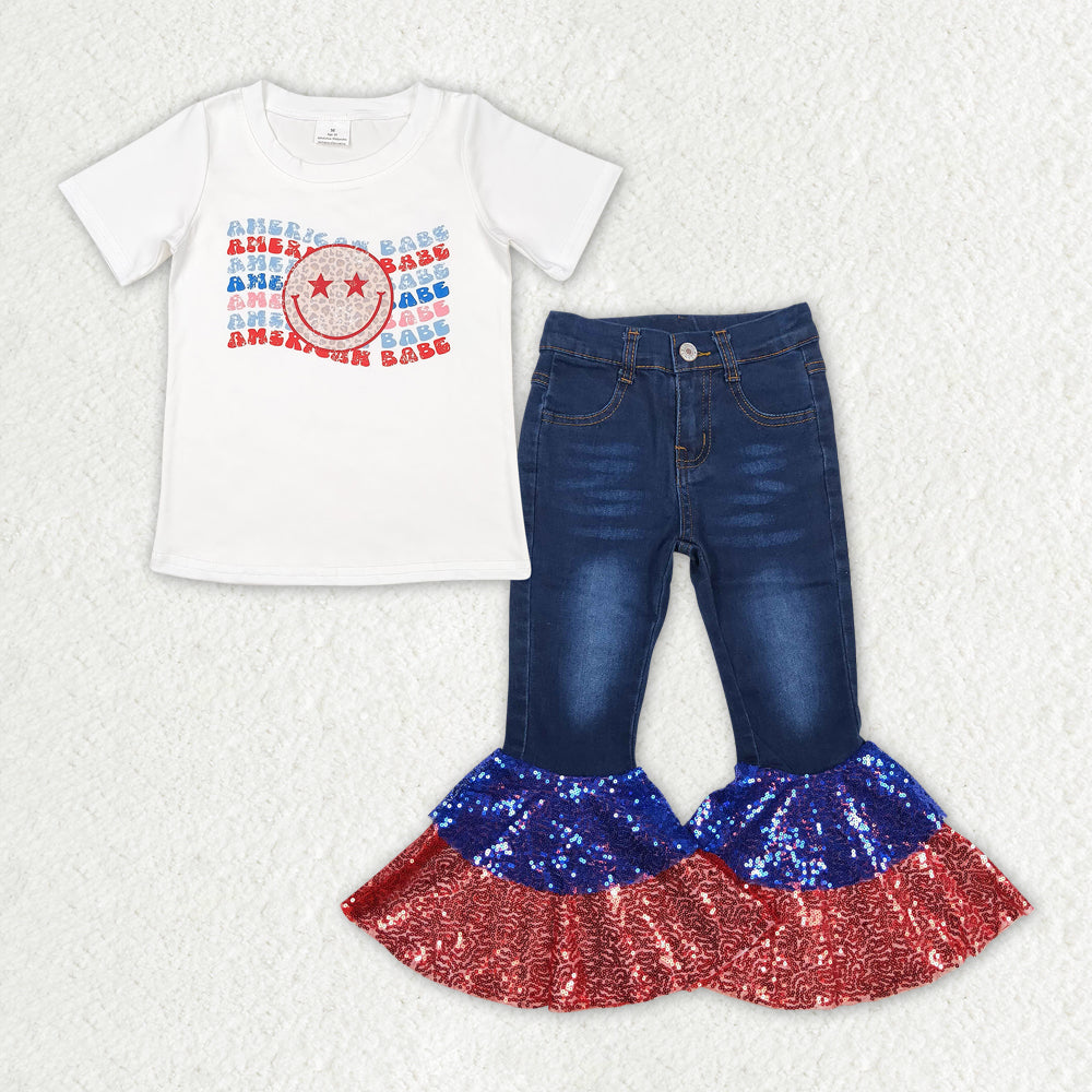 july of 4th smile print Bell Pants Jeans set