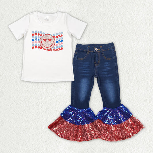 july of 4th smile print Bell Pants Jeans set