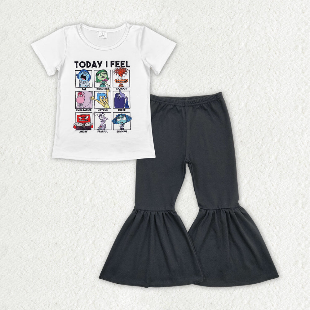 Cartoon Print Long Sleeve Black Bell Set Girls Set