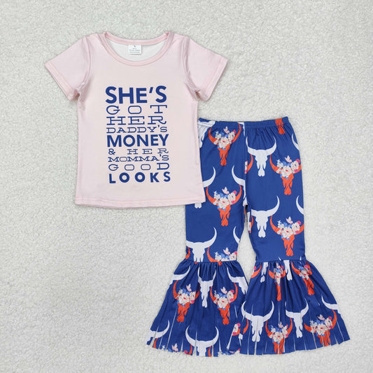 pink letter cattle print Boutique girl outfits