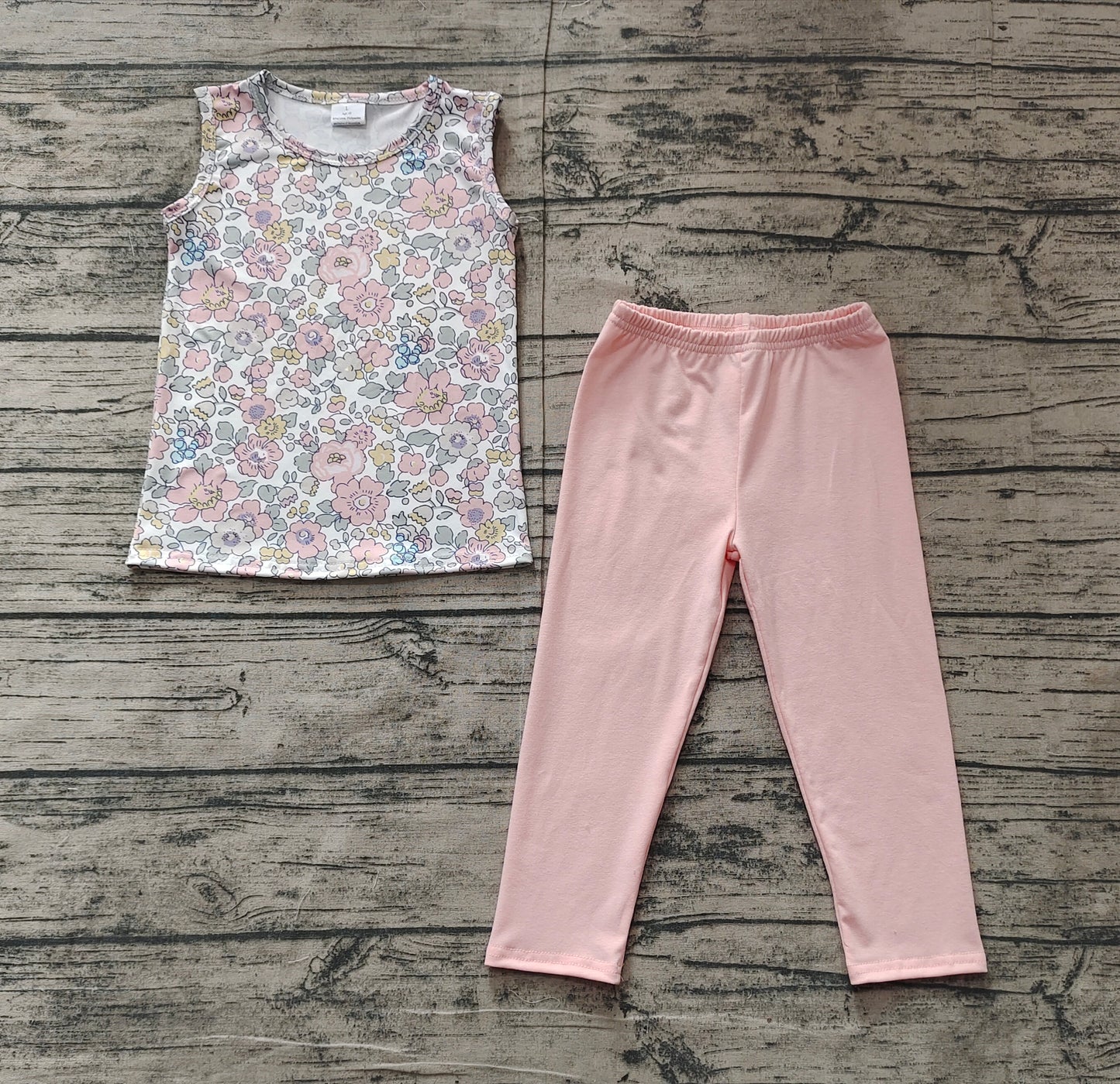 pre -order Pink flowers pattern vest girl set GSPO1919