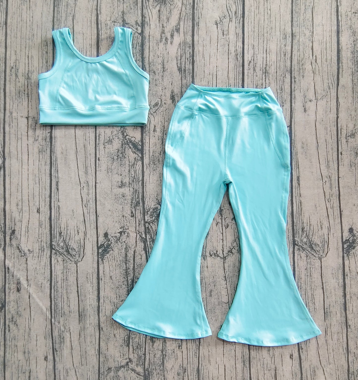 pre -order Blue Solid yoga sleeveless print girl set GSPO2004