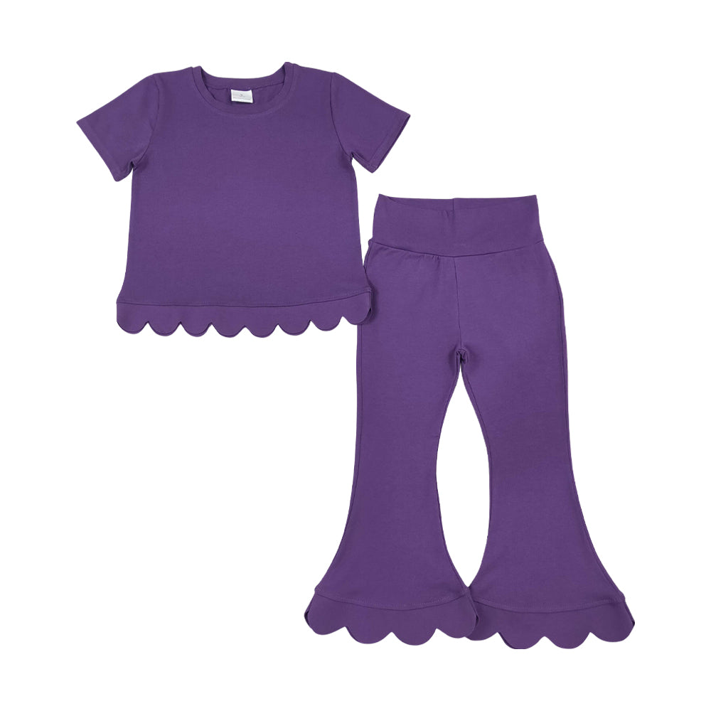 Purple scalloped edges Short Sleeve Girls Set GSPO2346