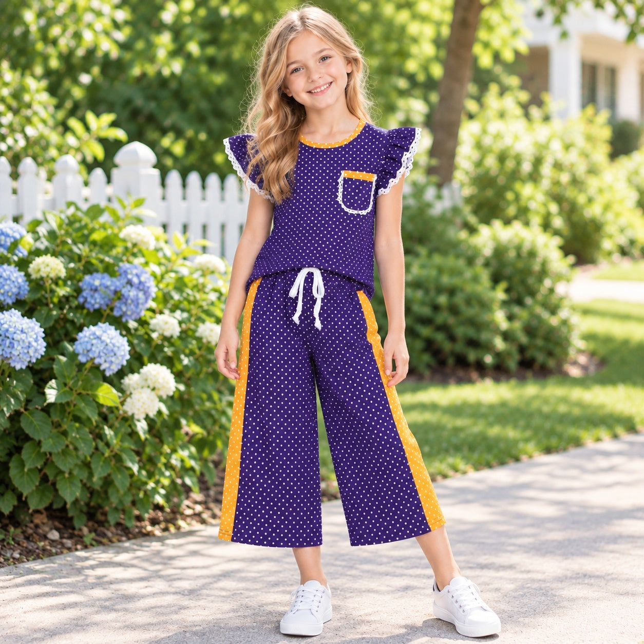 GSPO2366 Purple Color Dots Cute Girls Set