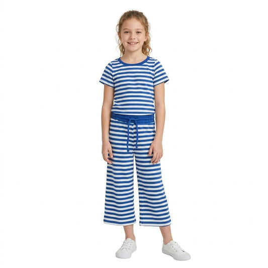 GSPO2385 Solid Dark Blue Stripe Girls Set