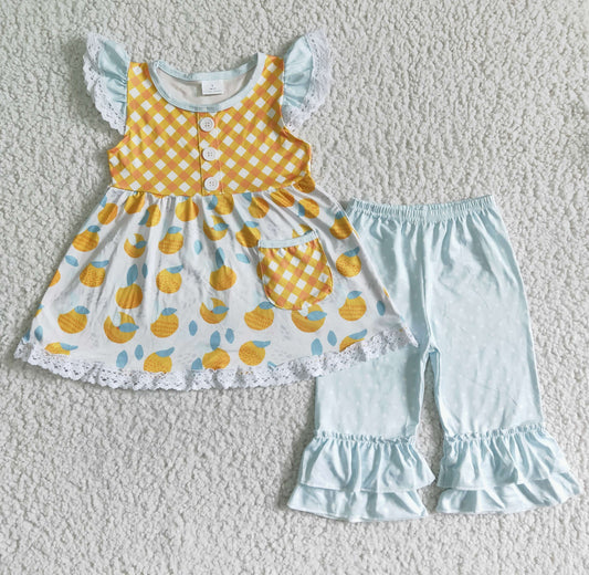peach print Short Girls Summer Set