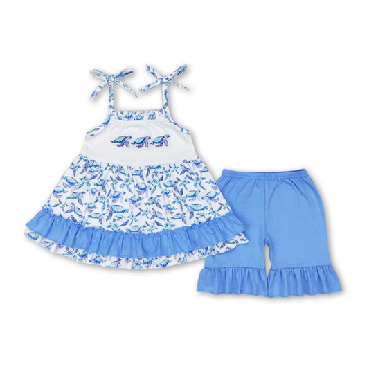 Summer turtle embroidery set Girls Set ļ¼us us warehouseļ¼