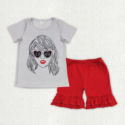 singer 1989 red shorts Girls Summer Set(