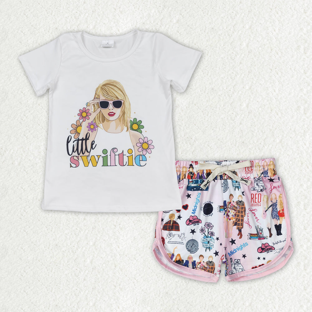 white flower cartoon short Girls Set