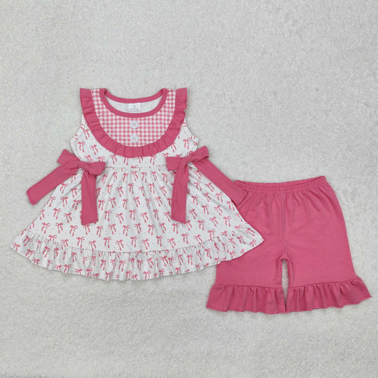 Pink bow sleeveless Suit Summer Set