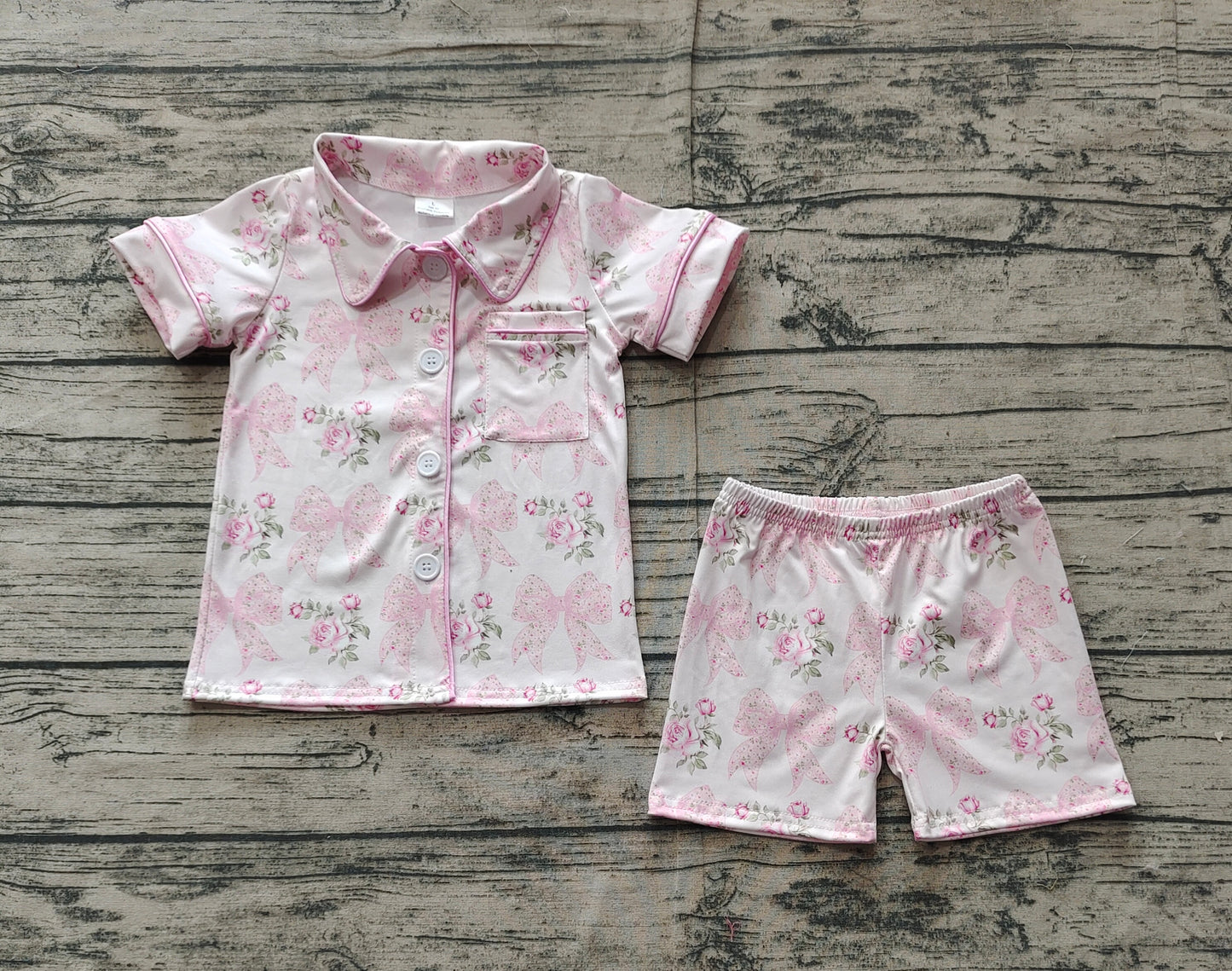 pre -order pink bow flowers girls Summer set GSD1780