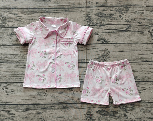 pre -order pink bow flowers girls Summer set GSD1780