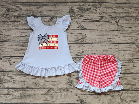 pre -order Blue stripe bow lace shorts girl set GSSO1822