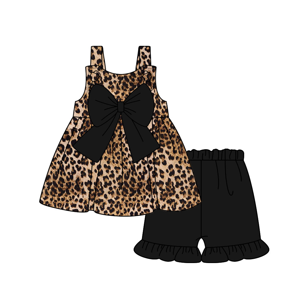 pre -order leopard bow print Sleeveless girl set GSSO2137