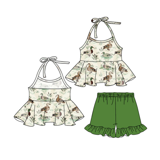 pre -order Green grass duck sleeveless print girl Set GSSO2198