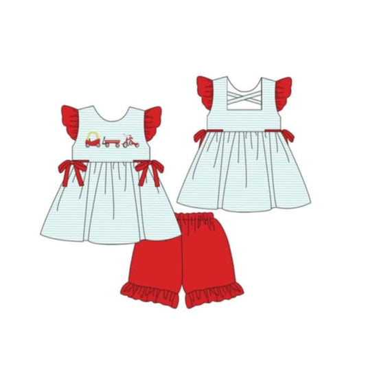 pre -order blue stripe cars print girl Set GSSO2270