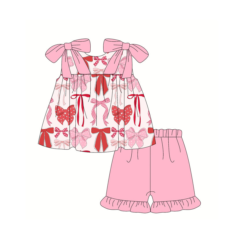 pre -order Pink bows print Sleeveless girl set GSSO2279
