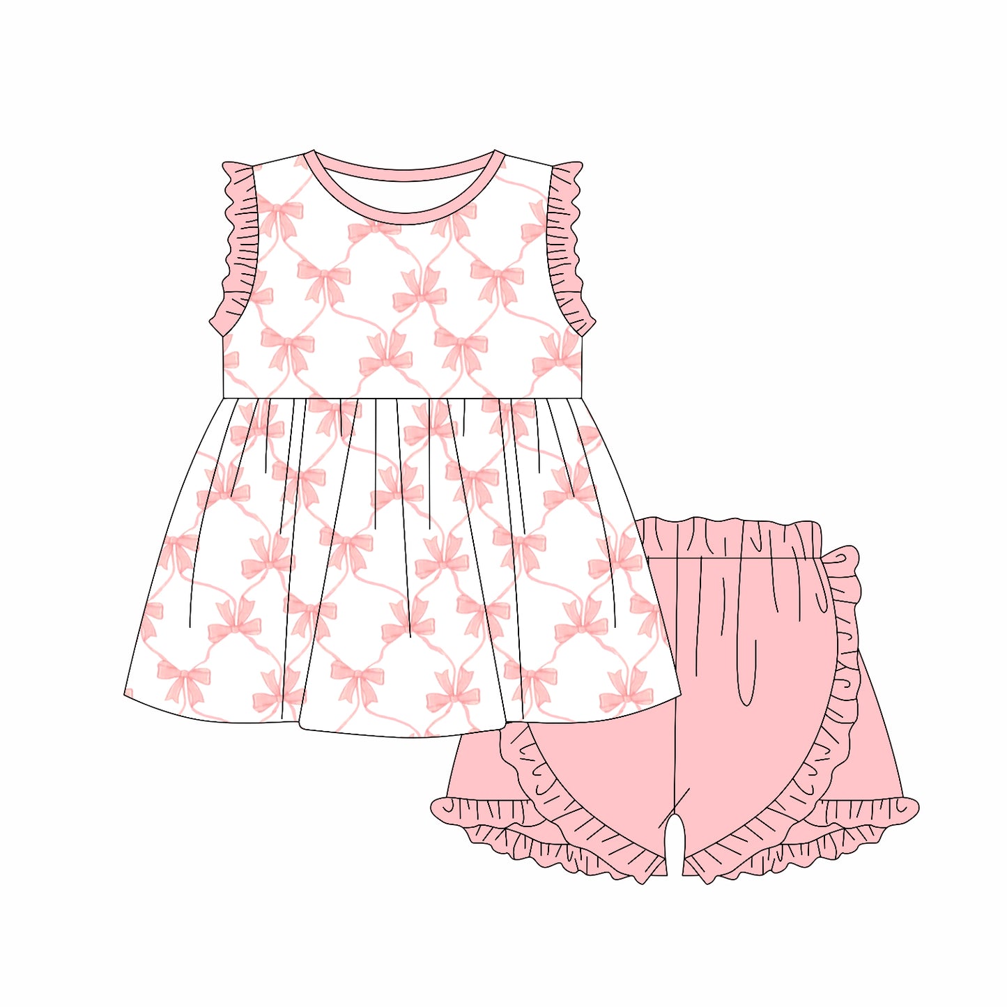 pre -order pink bow print Sleeveless girl set GSSO2301