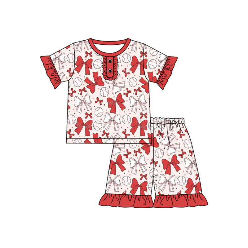 pre -order red bow baseball print Sleeveless girl set GSSO2309