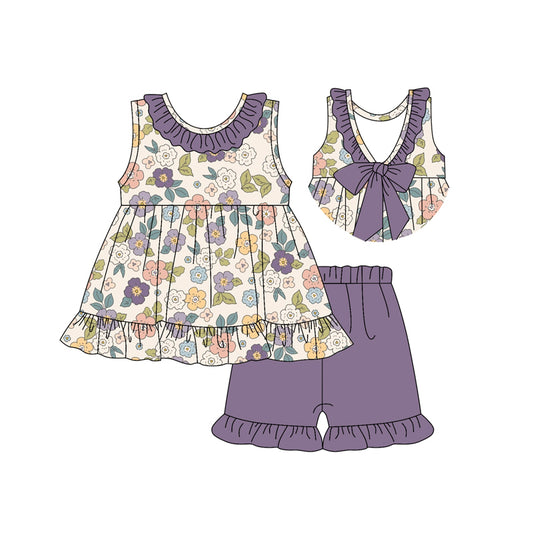 pre -order flowers print short Sleeve girl set GSSO2325