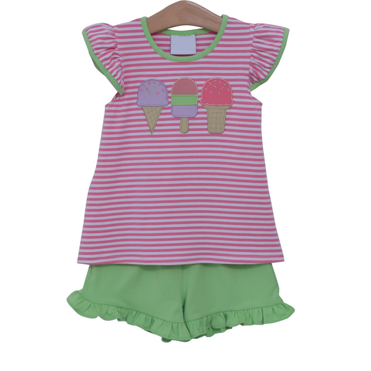 pre -order purple stripe ice stream print flying Sleeve girl set GSSO2349