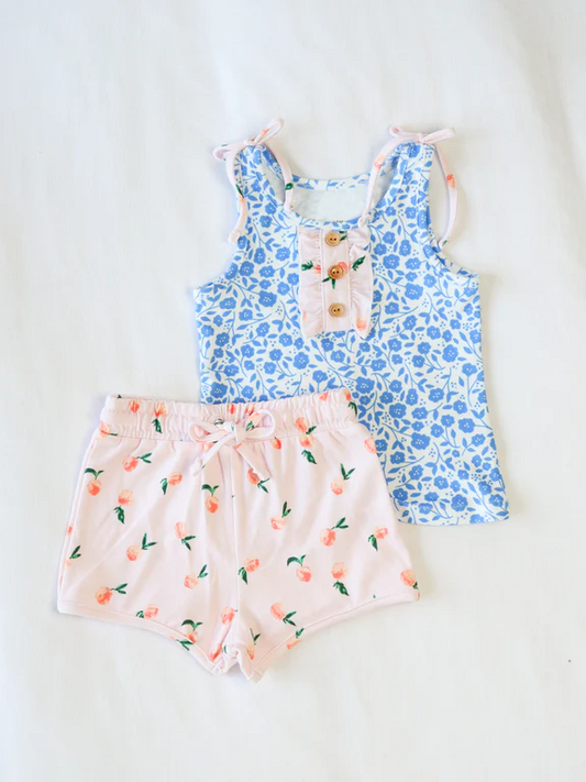 pre -order blue flowers print girl set GSSO2355