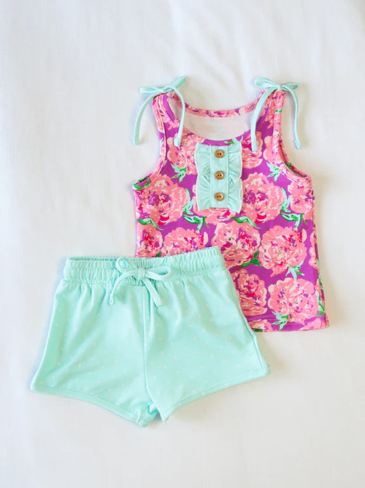 pre -order purple flowers print girl set GSSO2356
