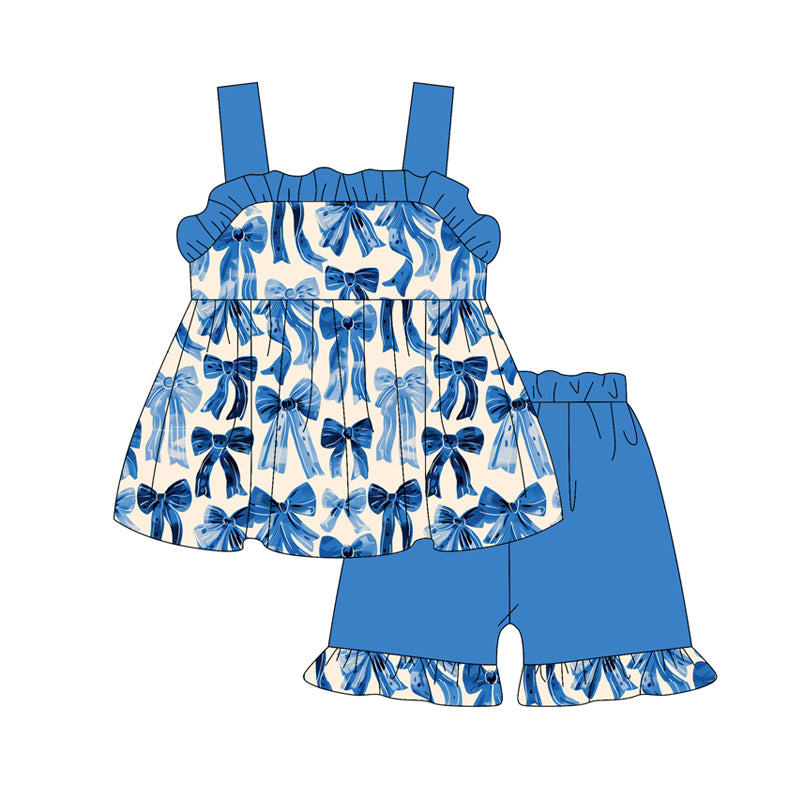 pre -order blue bows print girl dress GSSO2369