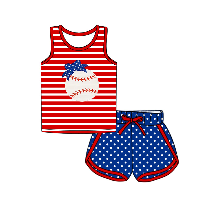 pre -order red stripe baseball bow print girl setGSSO2371