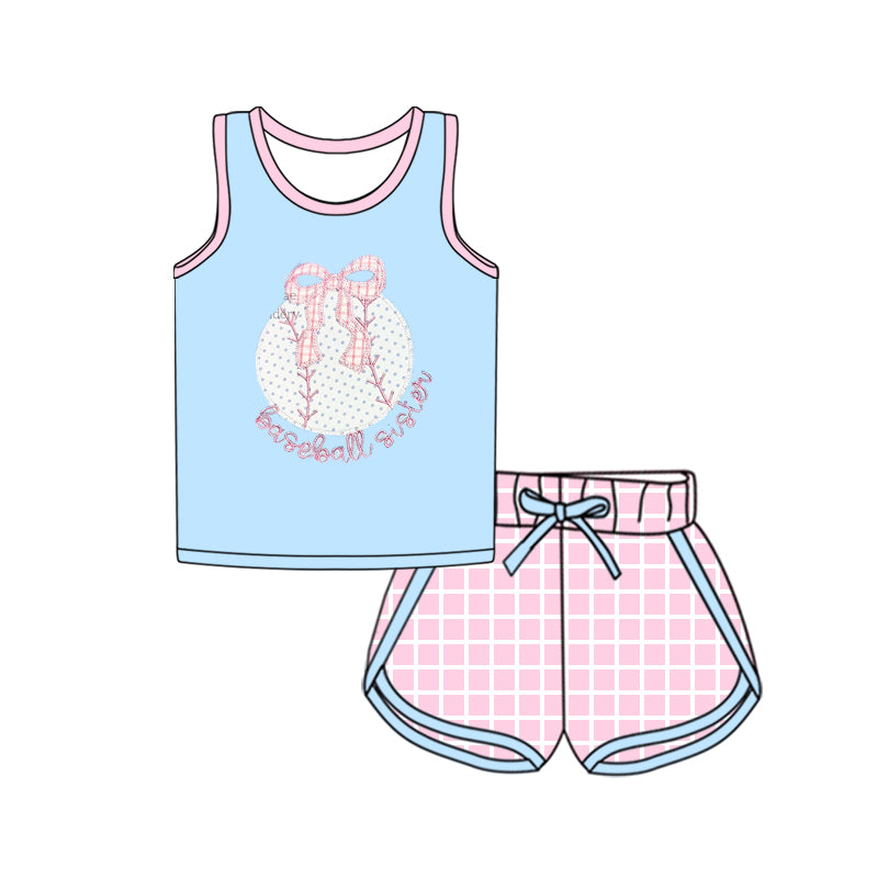 pre -order blue baseball bow print girl setGSSO2372
