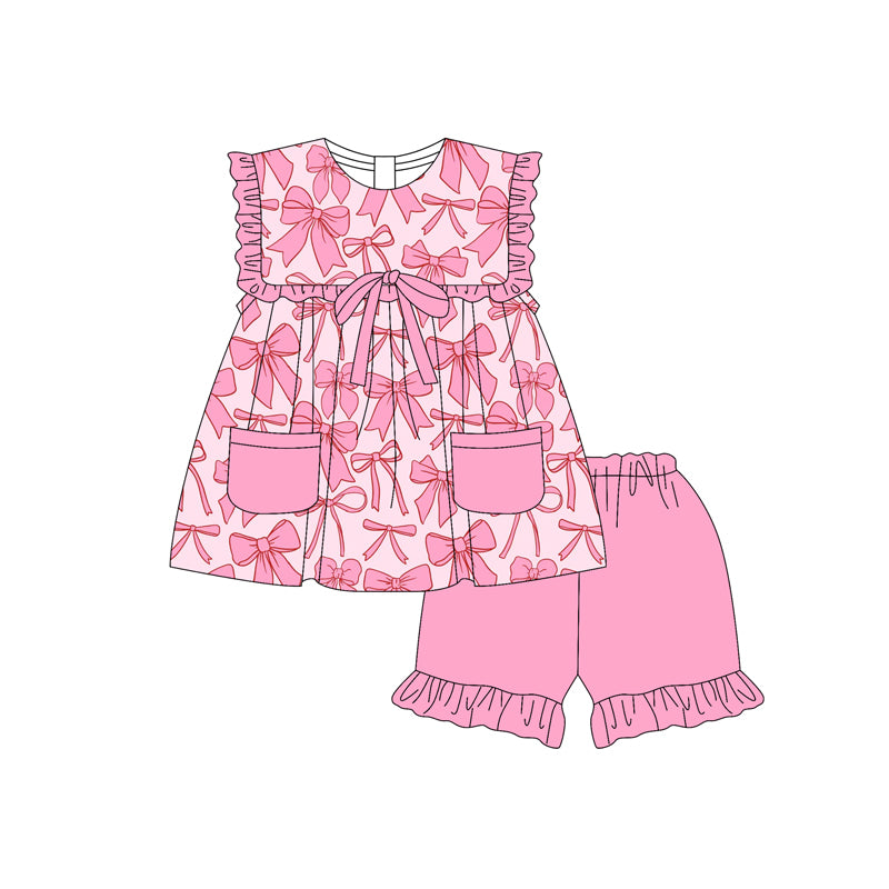 pre -order pink bow pocket print girl setGSSO2464
