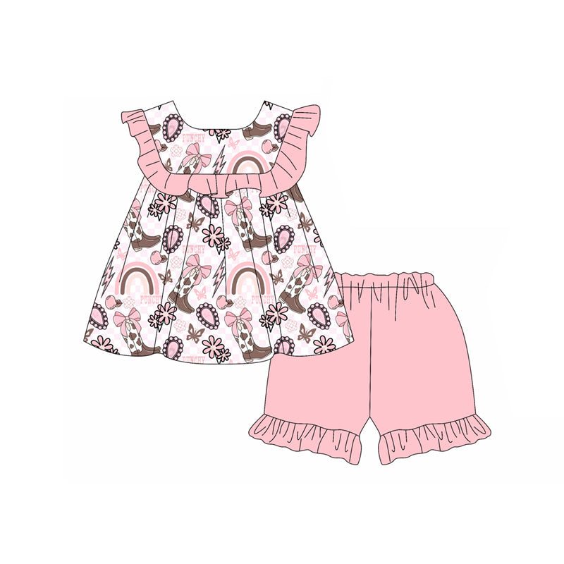 pre -order Western boots bows print girl set GSSO2525