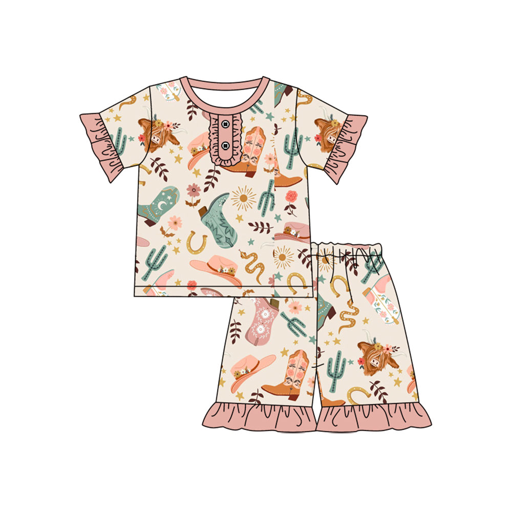 pre -order Western boots cactus print girl set GSSO2408