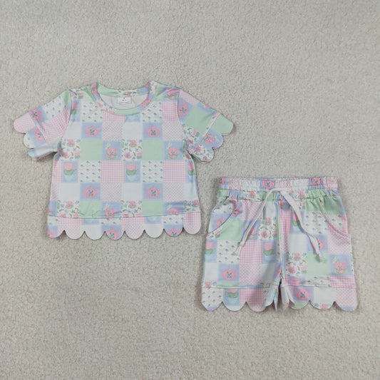 Pink teapot Scalloped Short Sleeve Girls Set GSSO3229