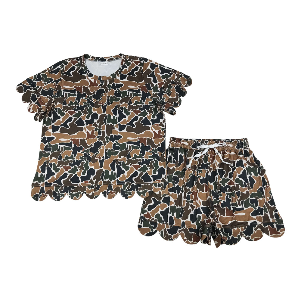 Women's Camo Scalloped Short Sleeve Set GSSO3234
