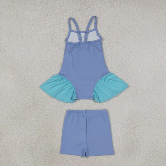 GSSO3264 Solid Color Tulle Yoga Girl's Slip Dress With Short 2 Pcs Set
