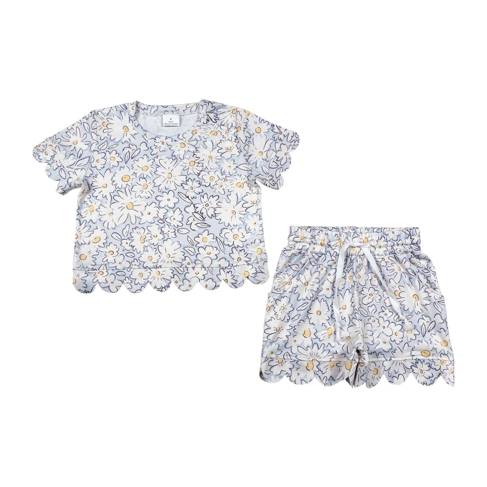 flower scalloped edges Short Sleeve Girls Set GSSO3275