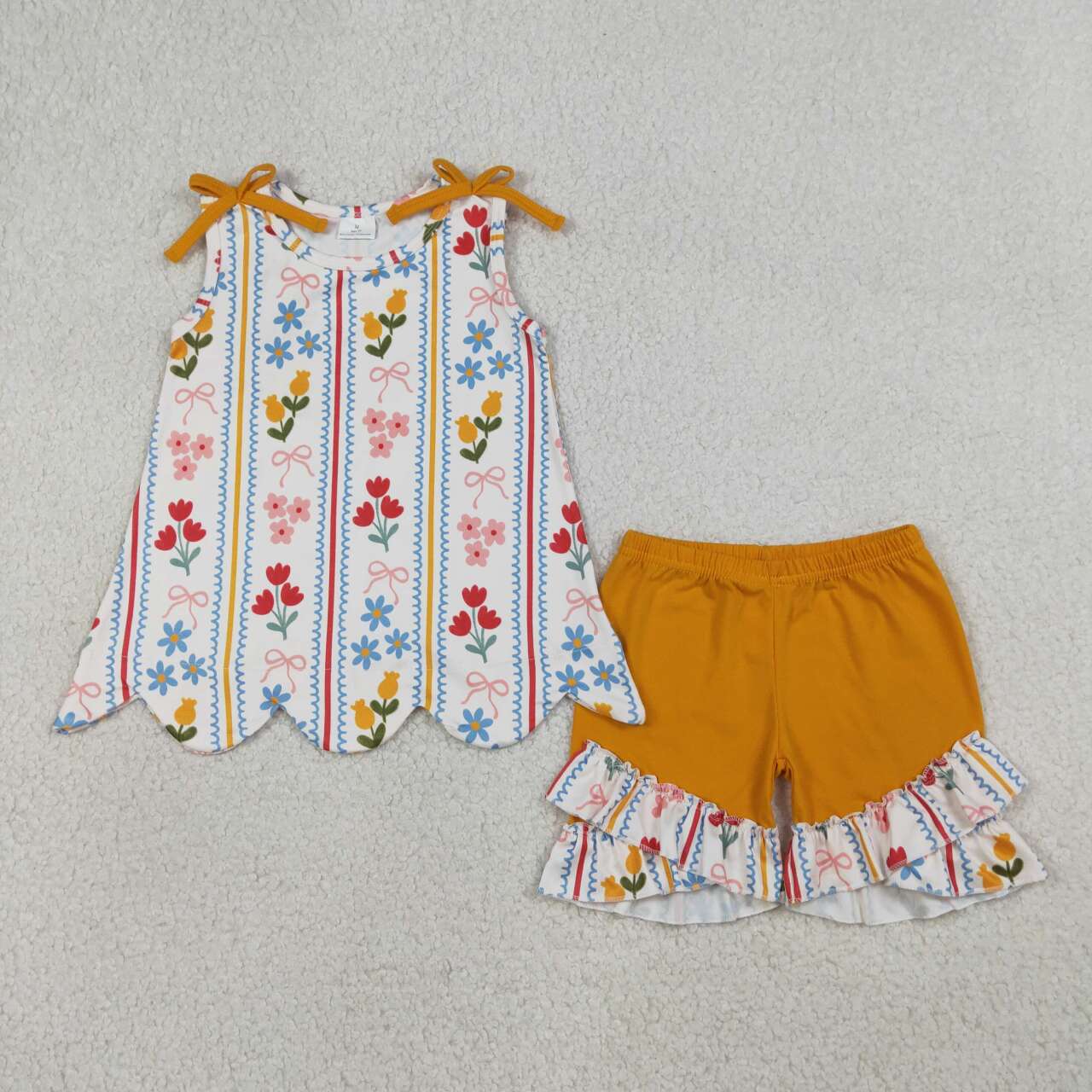 Summer flower yellow bow Sleeveless Girls Set GSSO3388