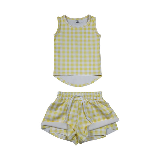 Summer Yellow Plaid Skort Outfits GSSO3475
