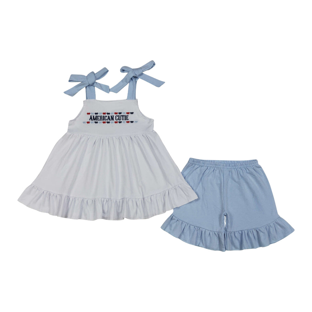 4th of july American girl Embroidery Girls Set GSSO3480