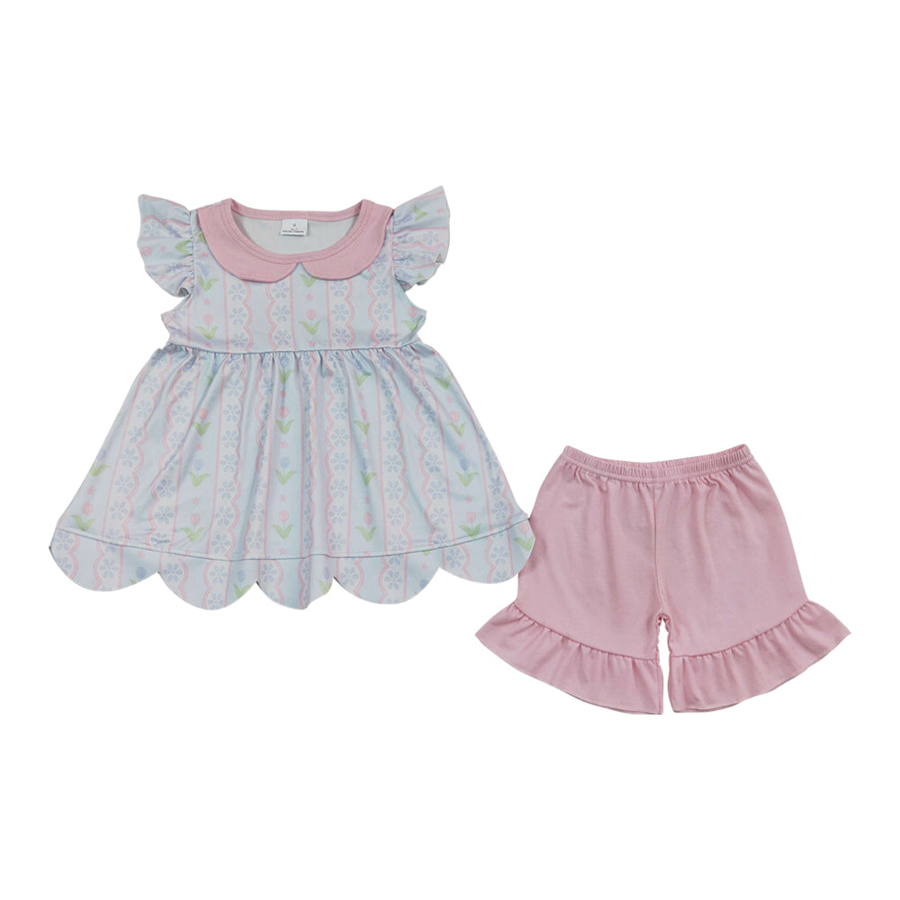 Pink scalloped edges Short Sleeve Girls Set GSSO3490